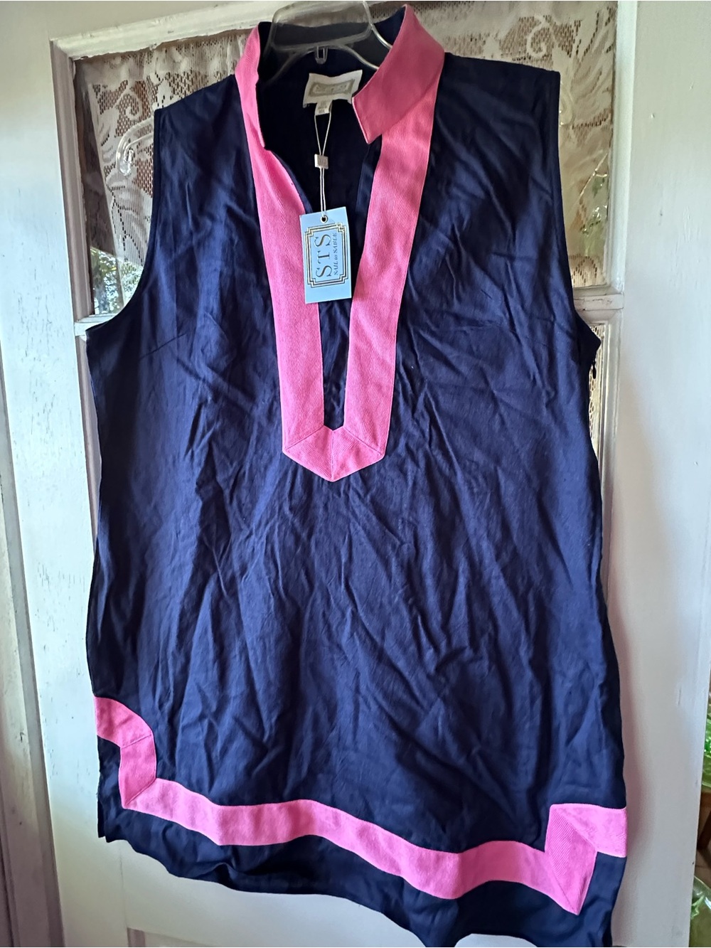 Sail to Sable Navy Sleeveless Tunic with Pink Trim